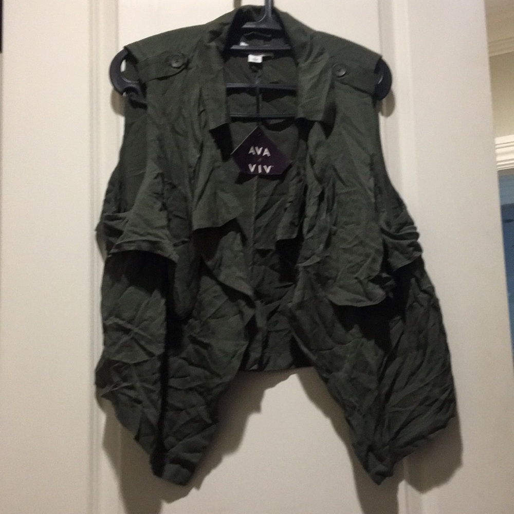 NWT Ava & Viv womens cargo vest cardigan collared 100%rayon size 1X olive
